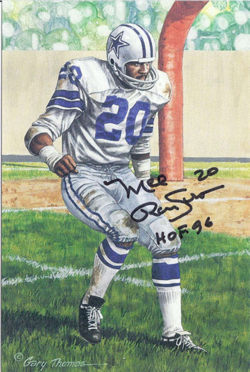 Mel Renfro Signed Dallas Cowboys Goal Line art in black w/HOF 96-Powers Sports Memorabilia