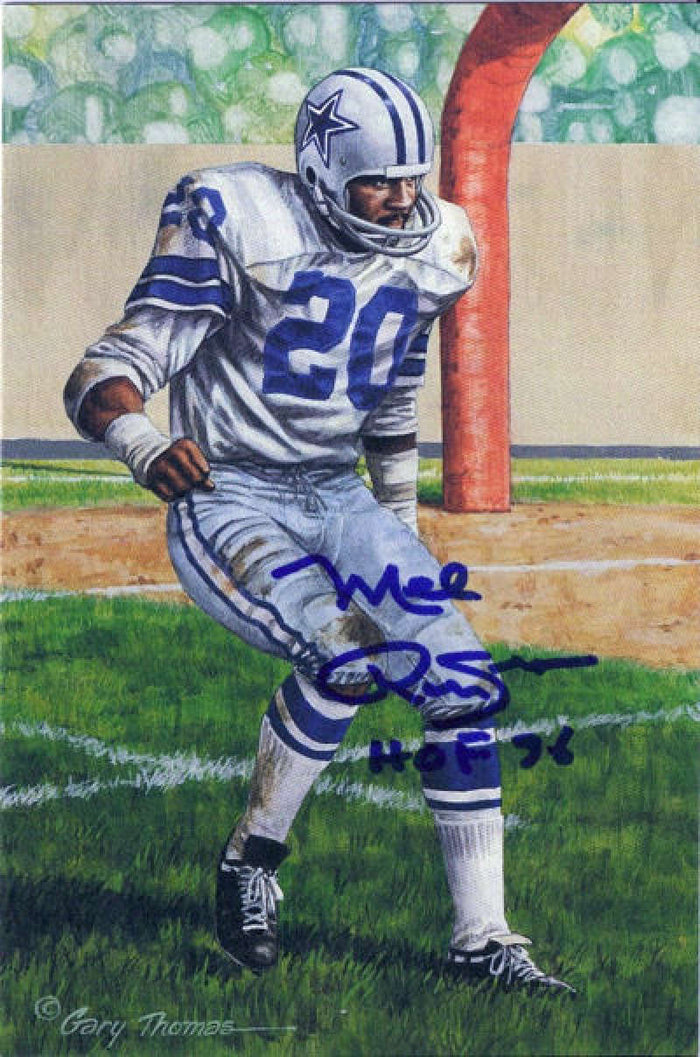 Mel Renfro Signed Dallas Cowboys Goal Line art in blue w/HOF 96-Powers Sports Memorabilia