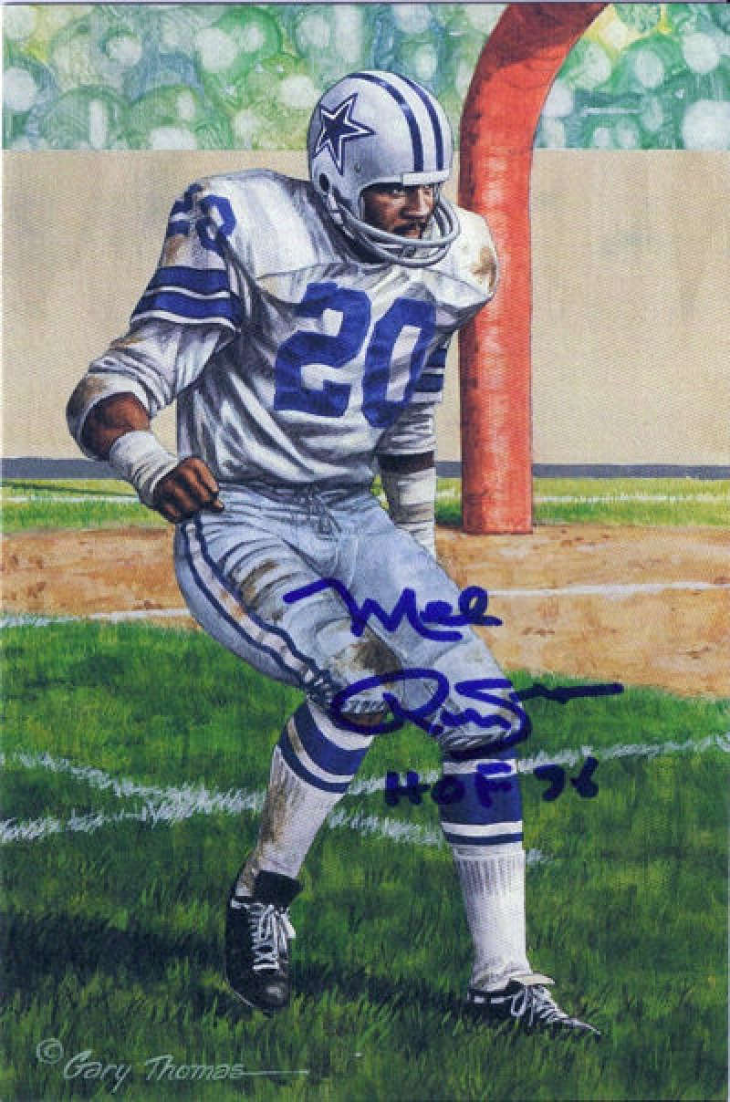 Mel Renfro Signed Dallas Cowboys Goal Line art in blue w/HOF 96-Powers Sports Memorabilia