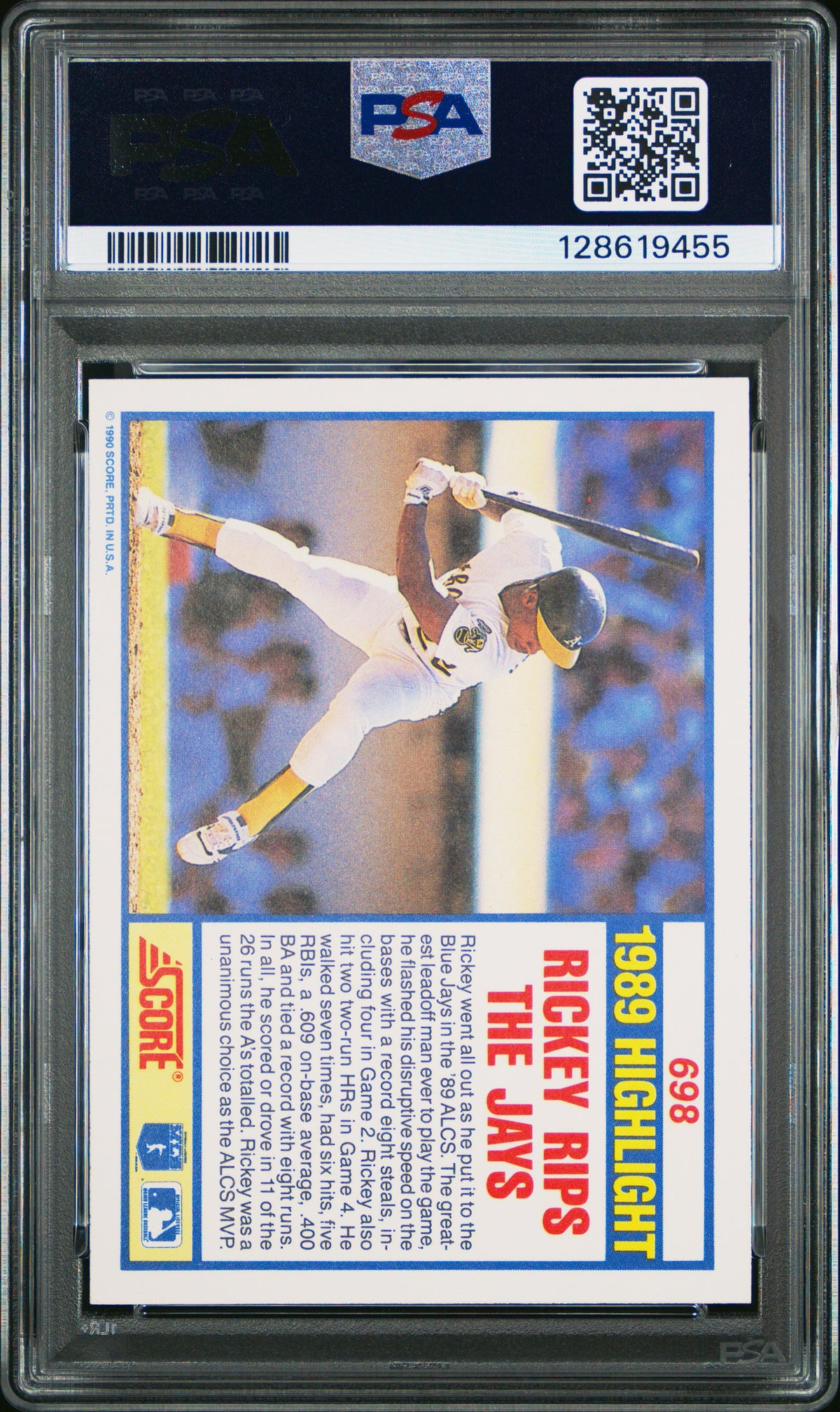 Rickey Henderson 1990 Score Athletics Card #698 PSA 10