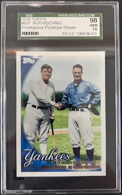 Babe Ruth Lou Gehrig 2010 Topps Pinstripe Power Card #637 SGC 10-Powers Sports Memorabilia