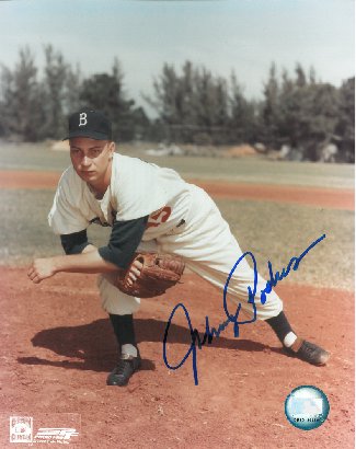 Johnny Podres Autographed Brooklyn Dodgers 8x10 Pitching Photo (deceased)-Powers Sports Memorabilia