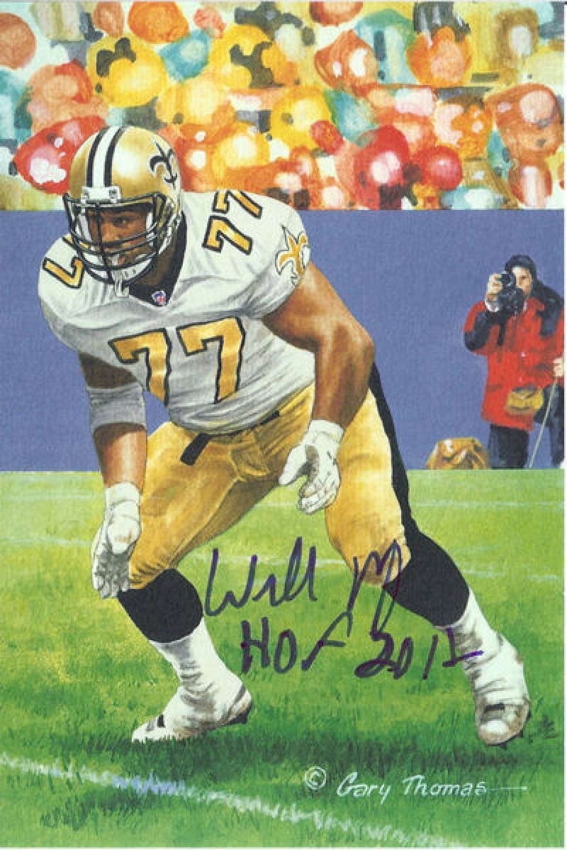 Willie Roaf Signed New Orleans Saints Goal Line Art in Blue w/HOF 12-Powers Sports Memorabilia