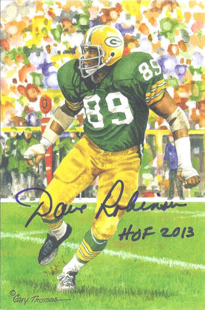 Dave Robinson Signed Green Bay Packers Goal Line Art Card in Blue w/HOF 2013-Powers Sports Memorabilia