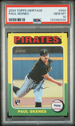 Paul Skenes 2024 Topps Heritage Pittsburgh Pirates Baseball Rookie Card #594 Graded PSA 10 Cert #129380330-Powers Sports Memorabilia