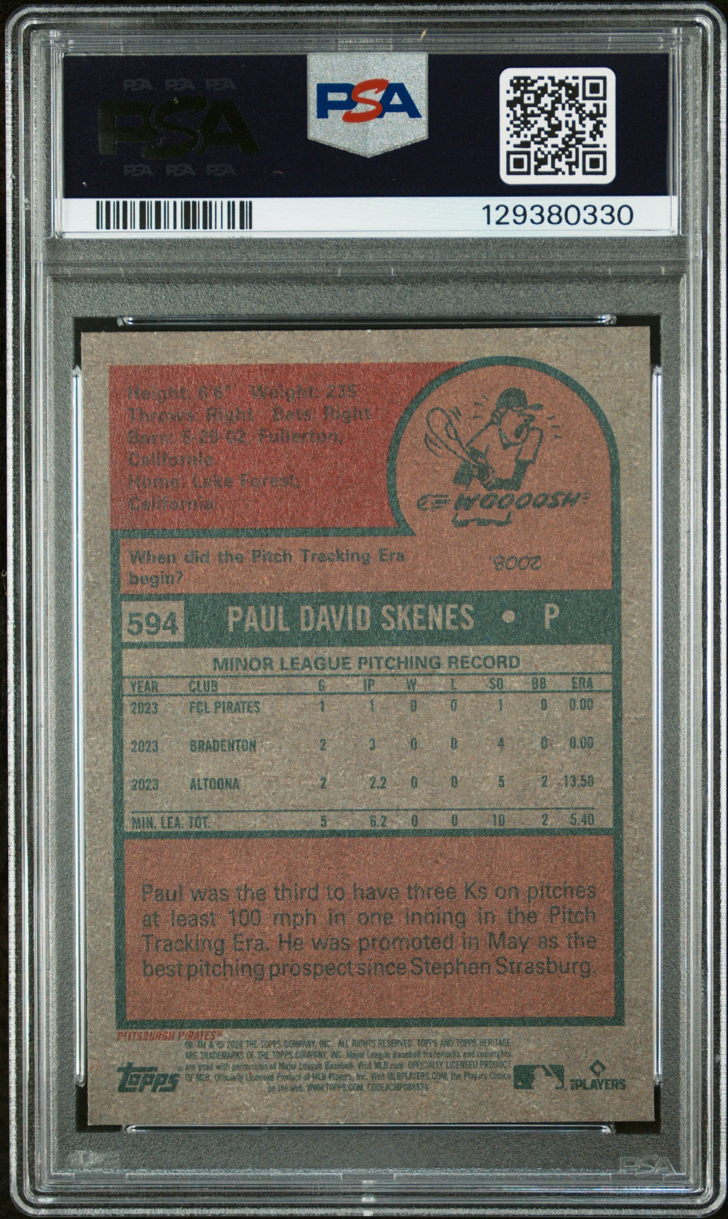 Paul Skenes 2024 Topps Heritage Pittsburgh Pirates Baseball Rookie Card #594 Graded PSA 10 Cert #129380330-Powers Sports Memorabilia