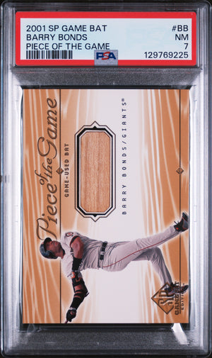 Barry Bonds 2001 SP Game Bat Piece Of The Game Game-Used Bat San Francisco Giants Baseball Card #BB Graded PSA 7 Cert #129769225-Powers Sports Memorabilia