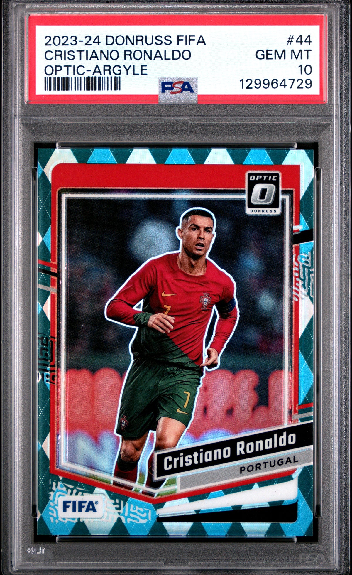 Cristiano Ronaldo 2023-24 Donruss FIFA Optic Argyle Soccer Card #44 Graded PSA 10 Cert #129964729-Powers Sports Memorabilia