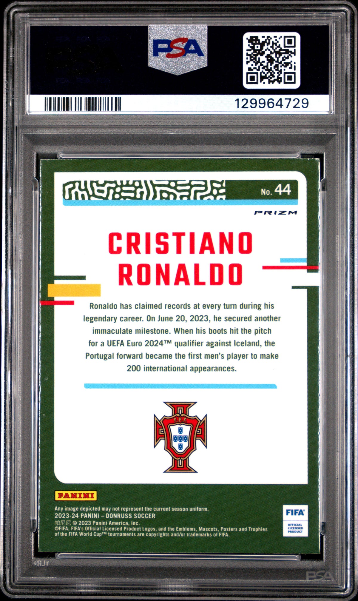 Cristiano Ronaldo 2023-24 Donruss FIFA Optic Argyle Soccer Card #44 Graded PSA 10 Cert #129964729-Powers Sports Memorabilia