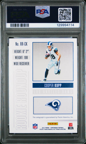 Cooper Kupp 2017 Panini Contenders Rookie Roundup Auto Football Signed Rookie Card #RR-CK Graded PSA 10 Cert #129994114 /99-Powers Sports Memorabilia