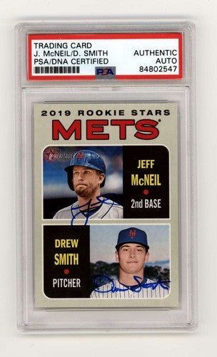 Jeff McNeil Drew Smith 2019 Topps Heritage 348 RC Dual Signed PSA/DNA Authenticated-Powers Sports Memorabilia