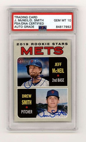 Jeff McNeil Drew Smith 2019 Topps Heritage #348 RC Dual Signed PSA 10 Auto Mets-Powers Sports Memorabilia