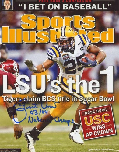 Justin Vincent Signed LSU 8x10 SI Photo w/ 03/04 National Champs LSCM Authenticated #2-Powers Sports Memorabilia