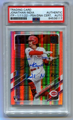 Jonathan India 2021 Topps Update Rainbow Foil RC NL ROY Signed Auto PSA DNA ITP-Powers Sports Memorabilia