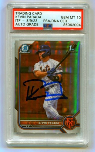 Kevin Parada 2022 Bowman Chrome Draft 1st Prospect Refractor Signed PSA 10 Auto-Powers Sports Memorabilia