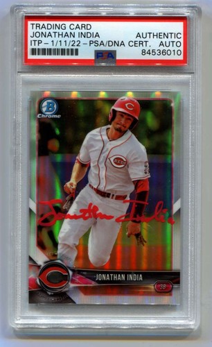 Jonathan India 2018 Bowman Chrome Draft 1st Refractor Variation Signed Auto PSA-Powers Sports Memorabilia