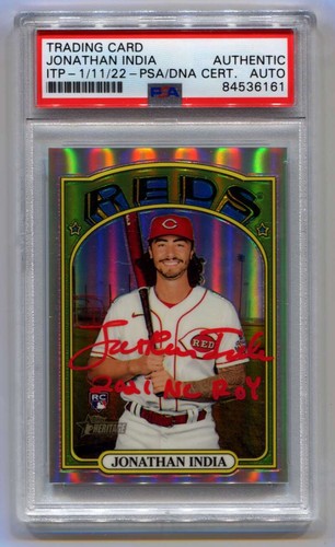 Jonathan India 2021 Heritage High Number Refractor RC #/572 Signed Auto PSA ROY-Powers Sports Memorabilia