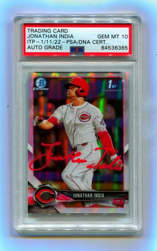 Jonathan India 2018 Bowman Chrome Draft 1st Refractor Signed RC PSA 10 Auto ITP-Powers Sports Memorabilia