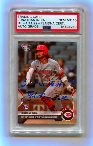 Jonathan India 2021 Topps Now #OS-36 Signed 2021 NL ROY PSA 10 Auto ITP Reds-Powers Sports Memorabilia