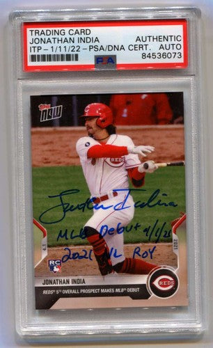 Jonathan India 2021 Topps Now RC MLB Debut 4/1/21 NL ROY Ins Signed Auto PSA DNA-Powers Sports Memorabilia