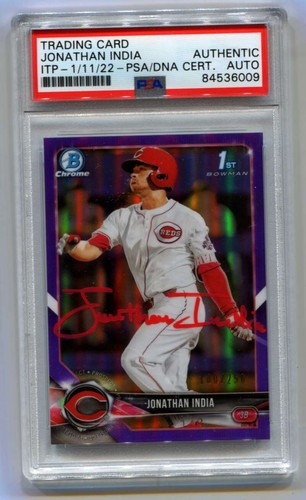 Jonathan India 2018 Bowman Chrome Draft 1st Purple /250 RC Signed Auto PSA DNA-Powers Sports Memorabilia