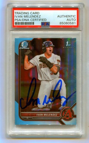 Ivan Melendez 2022 Bowman Chrome Draft 1st Sky Blue Refractor Signed PSA Auto-Powers Sports Memorabilia