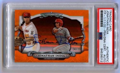 Jonathan India 2019 Bowman Chrome Sterling Orange /25 Signed Auto PSA DNA ITP-Powers Sports Memorabilia