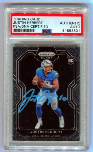 Justin Herbert 2020 Chronicles Prizm Black PB-3 Rookie RC Signed Auto PSA DNA-Powers Sports Memorabilia