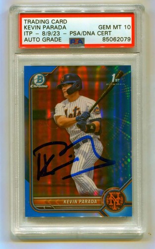 Kevin Parada 2022 Bowman Chrome Draft Blue Refractor /150 Signed PSA 10 Auto-Powers Sports Memorabilia