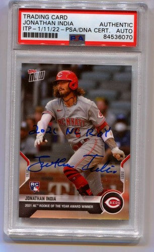 Jonathan India 2021 Topps Now RC #OS-36 2021 NL ROY Signed Auto PSA DNA ITP-Powers Sports Memorabilia