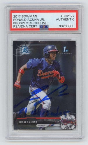 Ronald Acuna Jr 2017 Bowman Chrome #BCP-127 1st RC Signed Auto PSA DNA w/ Insc.-Powers Sports Memorabilia