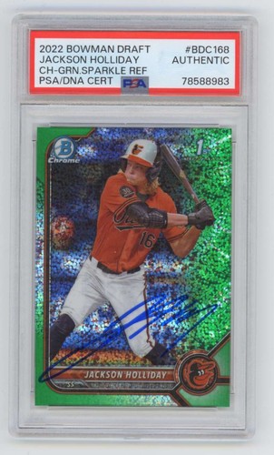 Jackson Holliday 2022 Bowman Draft Chrome Green Sparkle #/99 Signed PSA Auto-Powers Sports Memorabilia