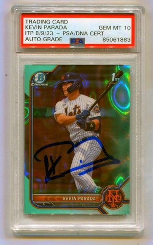 Kevin Parada 2022 Bowman Chrome Aqua Lava Refractor #/199 Signed PSA 10 Auto-Powers Sports Memorabilia