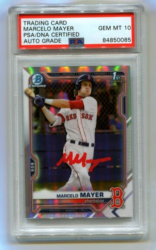 Marcelo Mayer 2021 Bowman Chrome Draft 1st Refractor Signed PSA 10 Auto Red Sox-Powers Sports Memorabilia
