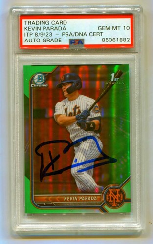 Kevin Parada 2022 Bowman Chrome Draft Green Refractor /99 Signed PSA 10 Auto-Powers Sports Memorabilia