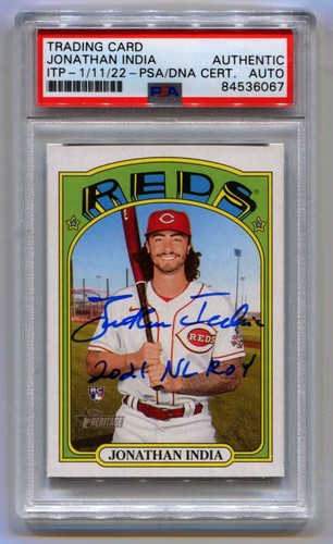 Jonathan India 2021 Heritage High Number RC 2021 NL ROY Signed Auto PSA DNA ITP-Powers Sports Memorabilia