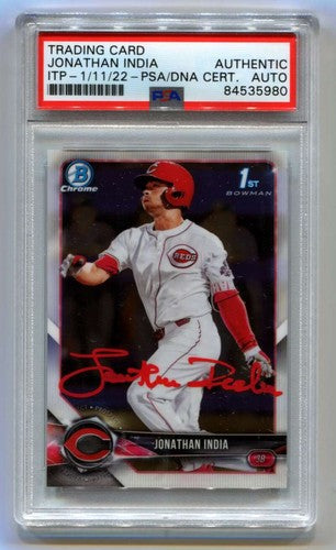 Jonathan India 2018 Bowman Chrome Draft 1st BDC-112 Reds Signed Auto PSA DNA ITP-Powers Sports Memorabilia