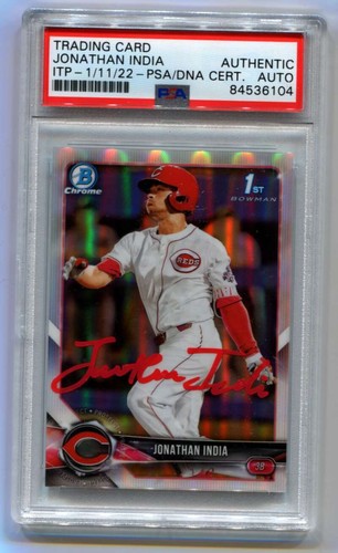 Jonathan India 2018 Bowman Chrome Draft 1st Refractor RC Signed Auto PSA DNA ITP-Powers Sports Memorabilia