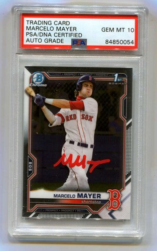 Marcelo Mayer 2021 Bowman Chrome Draft 1st Prospect Signed PSA 10 Auto Red Sox-Powers Sports Memorabilia