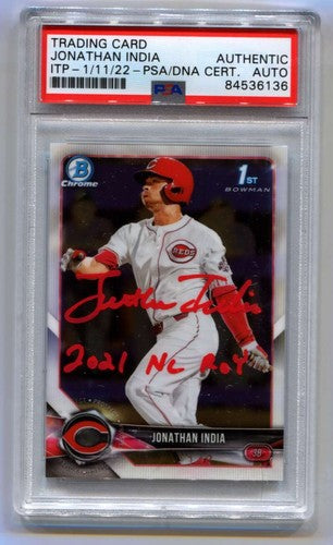 Jonathan India 2018 Bowman Chrome Draft 1st #BDC-112 2021 NL ROY Signed Auto PSA-Powers Sports Memorabilia