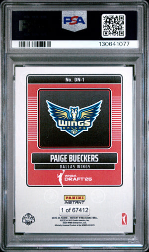 Paige Bueckers 2025 Panini Instant WNBA Draft Night Rookie Card #DN1 PSA 10-Powers Sports Memorabilia