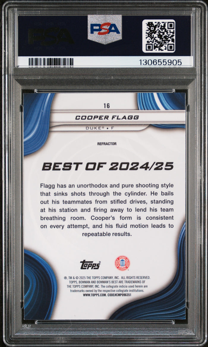 Cooper Flagg 2024 Bowman U Best Refractor Basketball Rookie Card #16 Graded PSA 10 Cert #130655905-Powers Sports Memorabilia