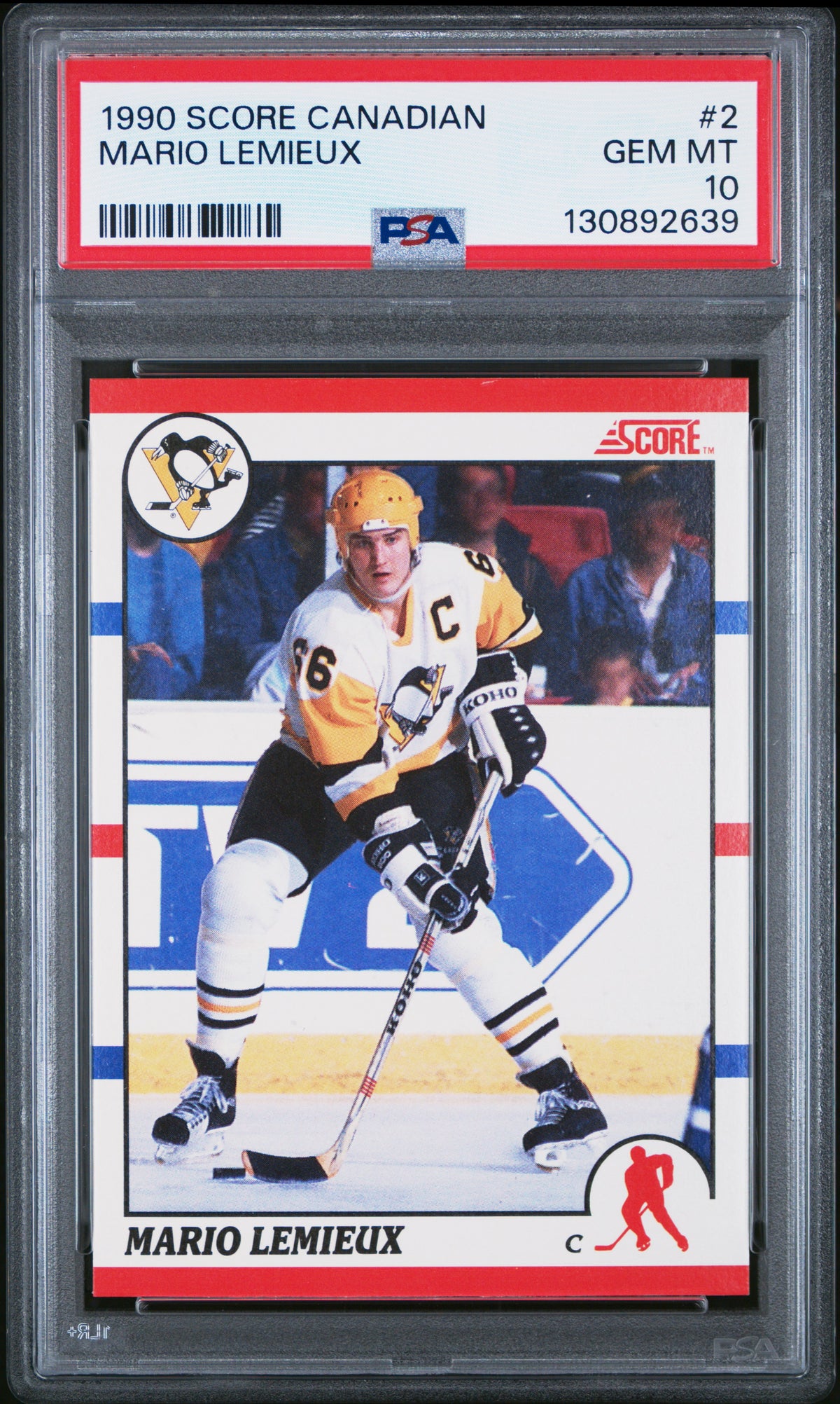Mario Lemieux 1990 Score Canadian Hockey Card #2 Graded PSA 10 Cert #130892639-Powers Sports Memorabilia