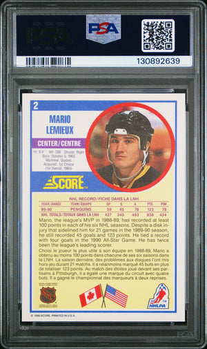 Mario Lemieux 1990 Score Canadian Hockey Card #2 Graded PSA 10 Cert #130892639-Powers Sports Memorabilia