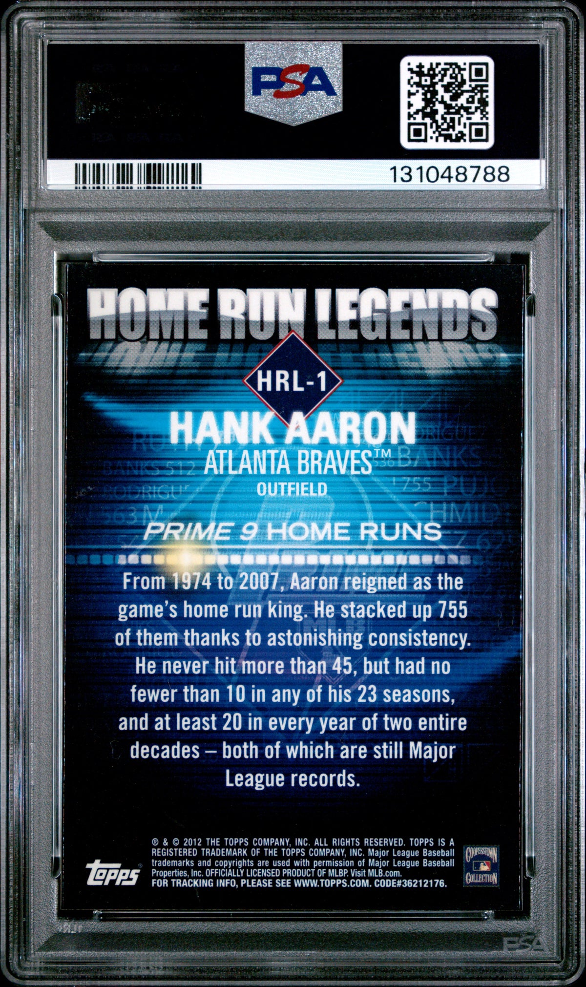 Hank Aaron 2012 Topps Prime 9 Home Run Card #HRL-1 PSA 10