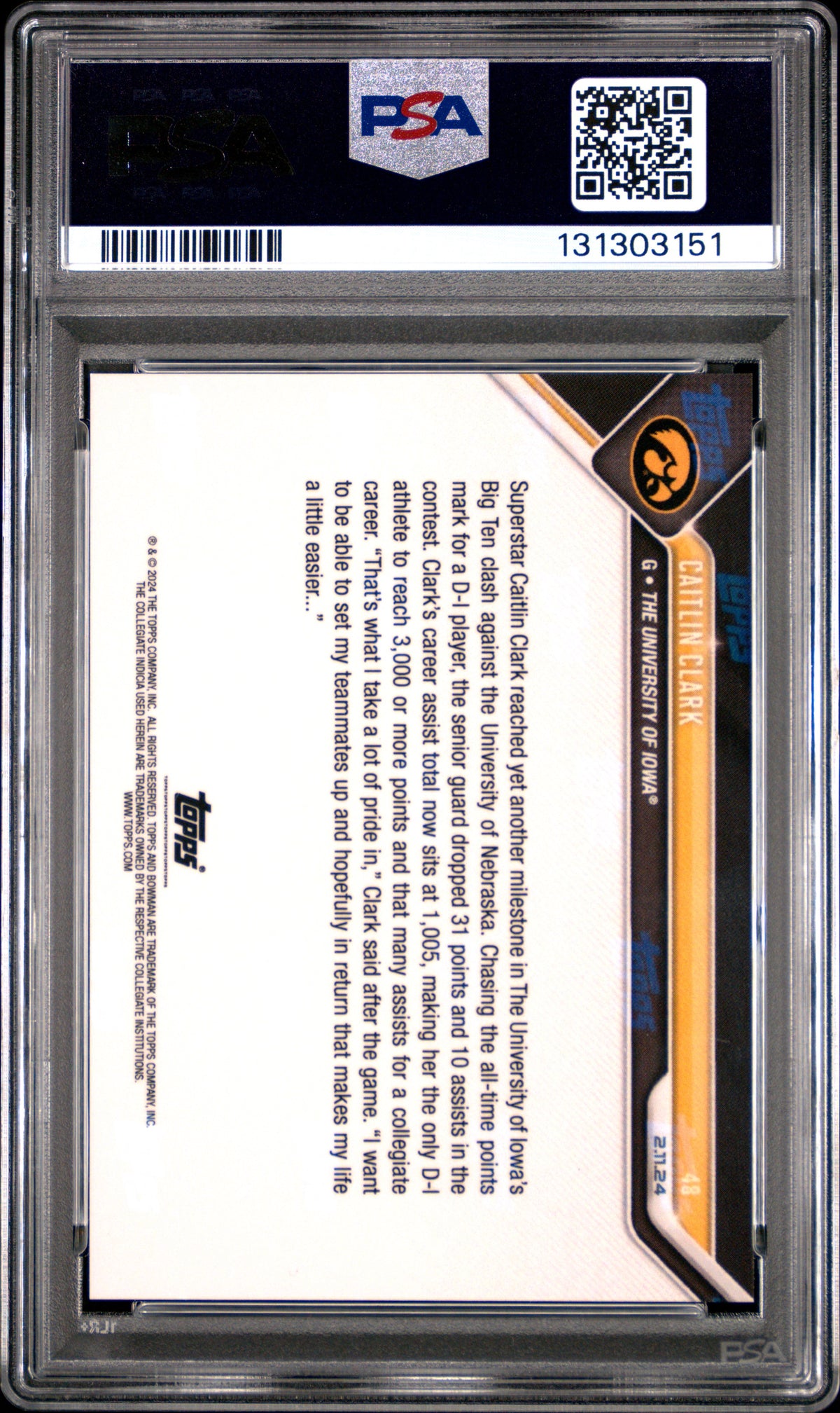 Caitlin Clark 2023 Bowman Now Iowa RC Rookie Card #48 PSA 10