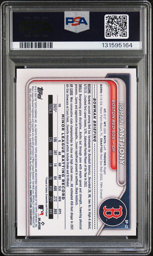 Roman Anthony 2024 Bowman Paper Prospects Baseball Rookie Card #BP22 Graded PSA 10 Cert #131595164-Powers Sports Memorabilia