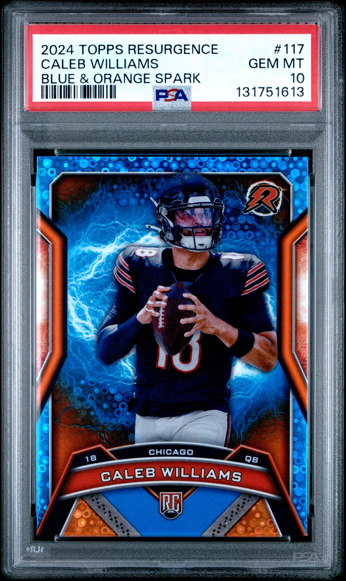 Caleb Williams 2024 Topps Resurgence Blue and Orange Spark Rookie Football Card #117 Graded PSA 10 Cert #131751613-Powers Sports Memorabilia