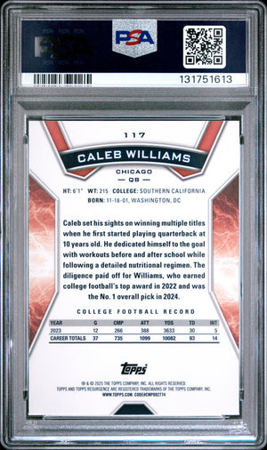 Caleb Williams 2024 Topps Resurgence Blue and Orange Spark Rookie Football Card #117 Graded PSA 10 Cert #131751613-Powers Sports Memorabilia
