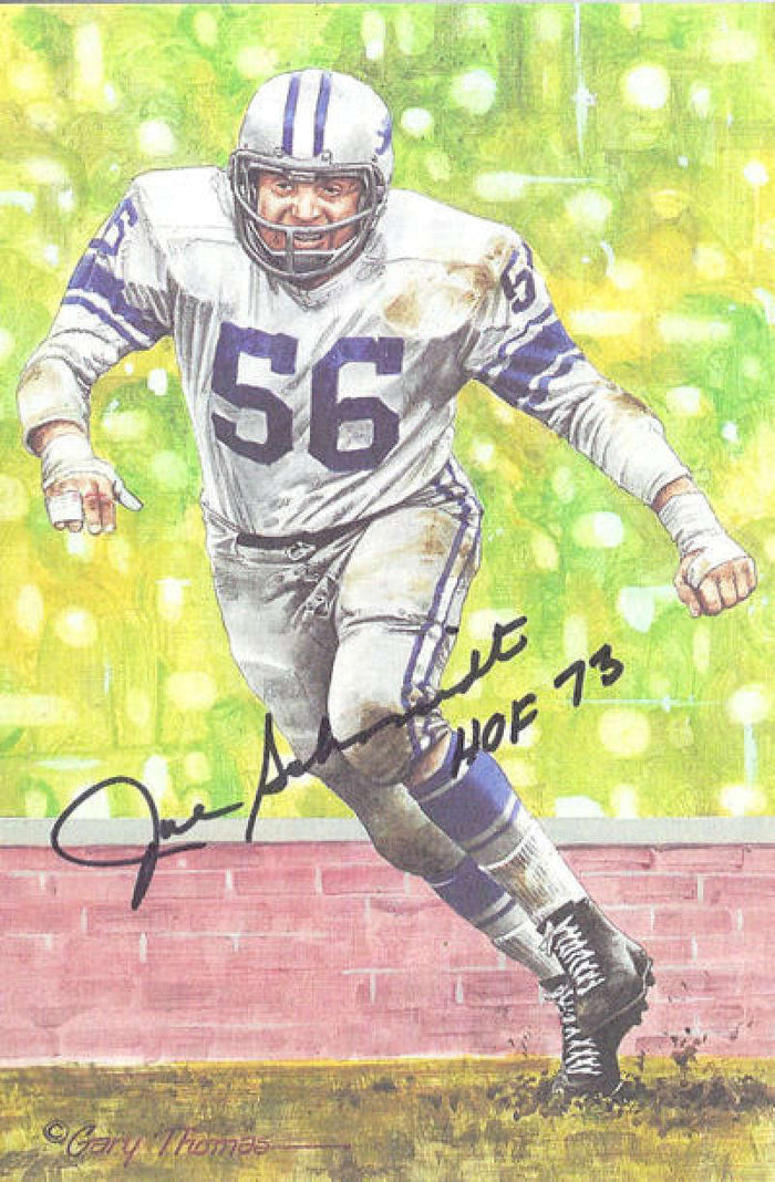 Joe Schmidt Signed Detroit Lions Goal Line Art Card in Black-Powers Sports Memorabilia
